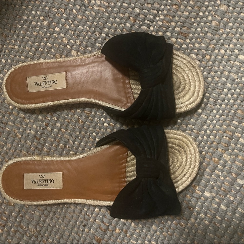 Valentino Bow-Embellished Suede Espadrille Slides